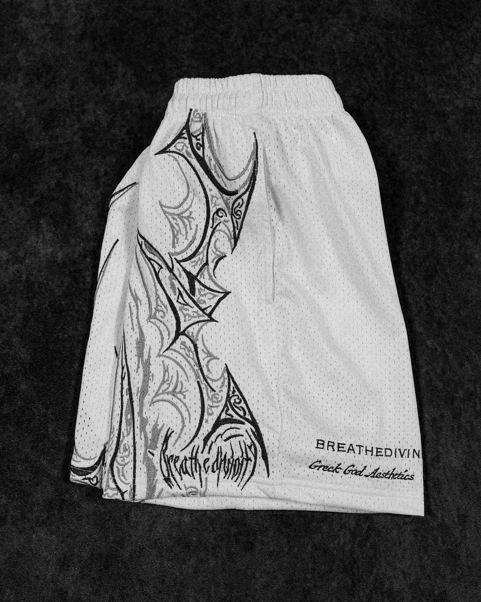 Skeletal Embroidered Bodybuilding mesh shorts [DIVINE WHITE]